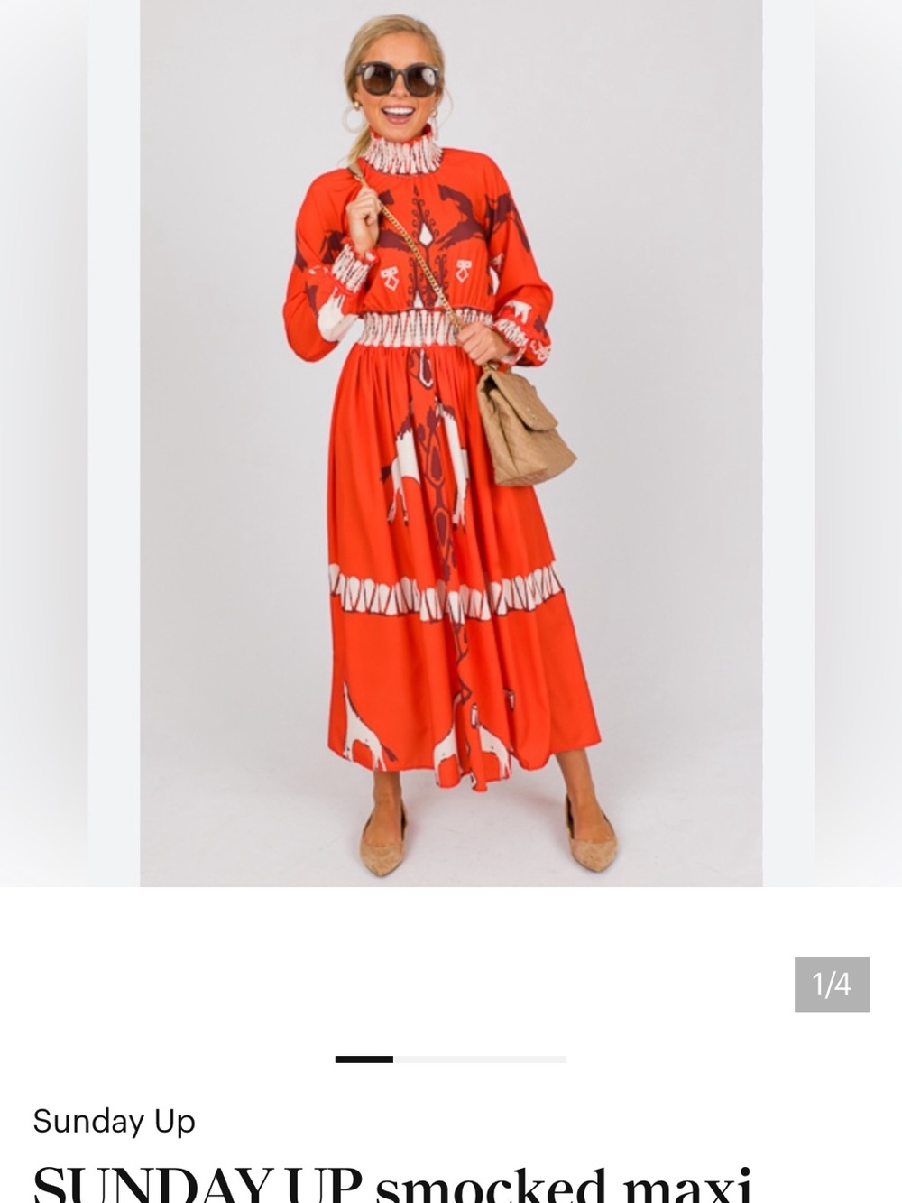 Sunday Up Equestrian Orange Long-Sleeve Printed Midi Dress - Women - Picture 3 of 3